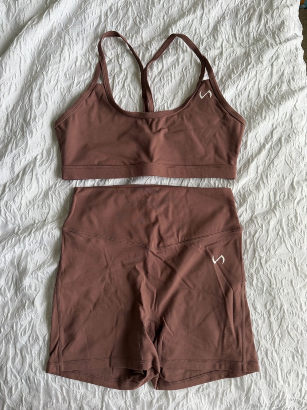 TLF Mauve Sports Bra & High-Waist Biker Shorts Set